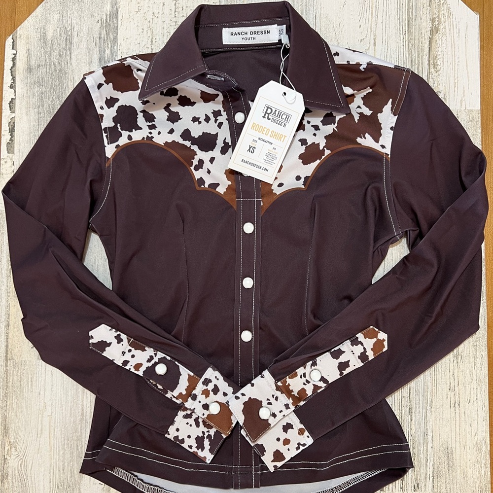 Ranch Dressn Kids Brown Cowhide Button Down Shirt XS